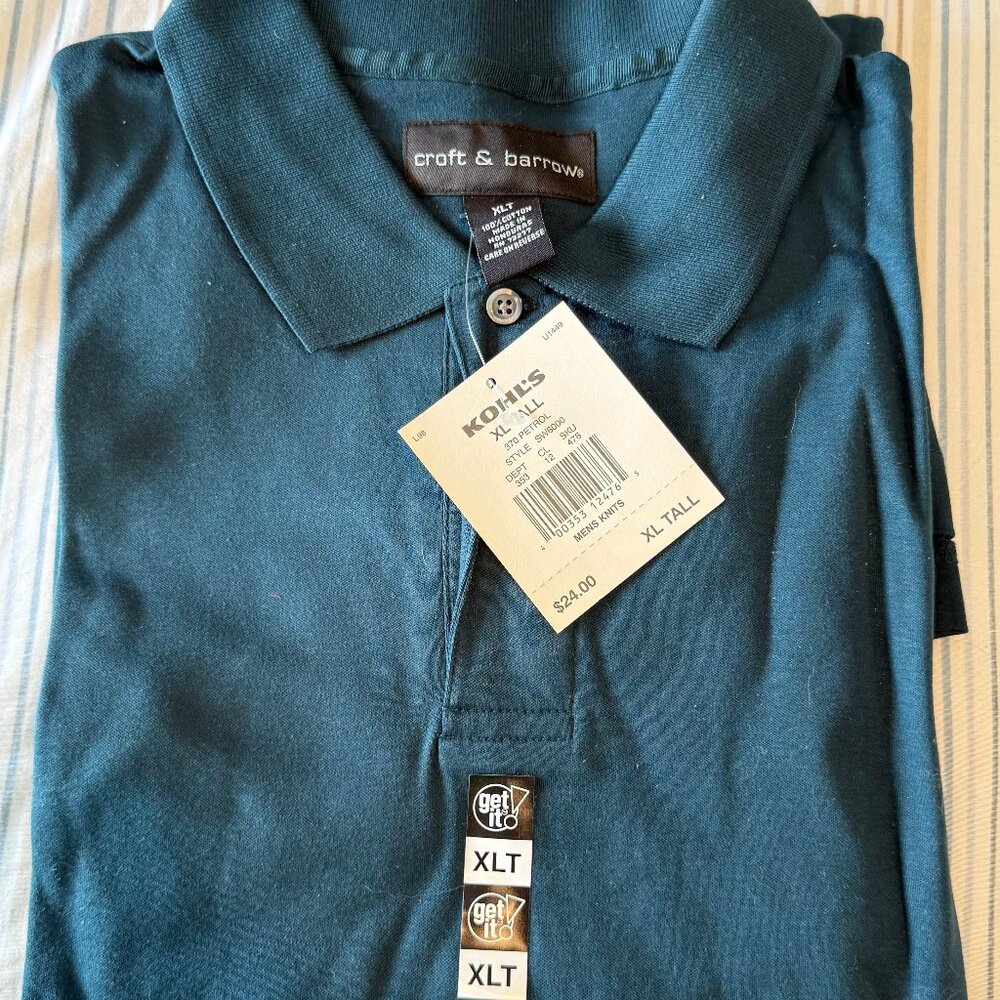 Men's XLT Croft & Barrow Short Sleeve Polo Shirt NWT Teal
